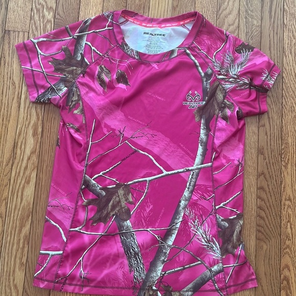 RealTree AP Girls Pink Camo Shirt Hunting Fishing Active Outdoor L 12-14 Camping - Picture 1 of 5